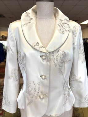 Elegant Ivory Embellished Satin Women's Jacket